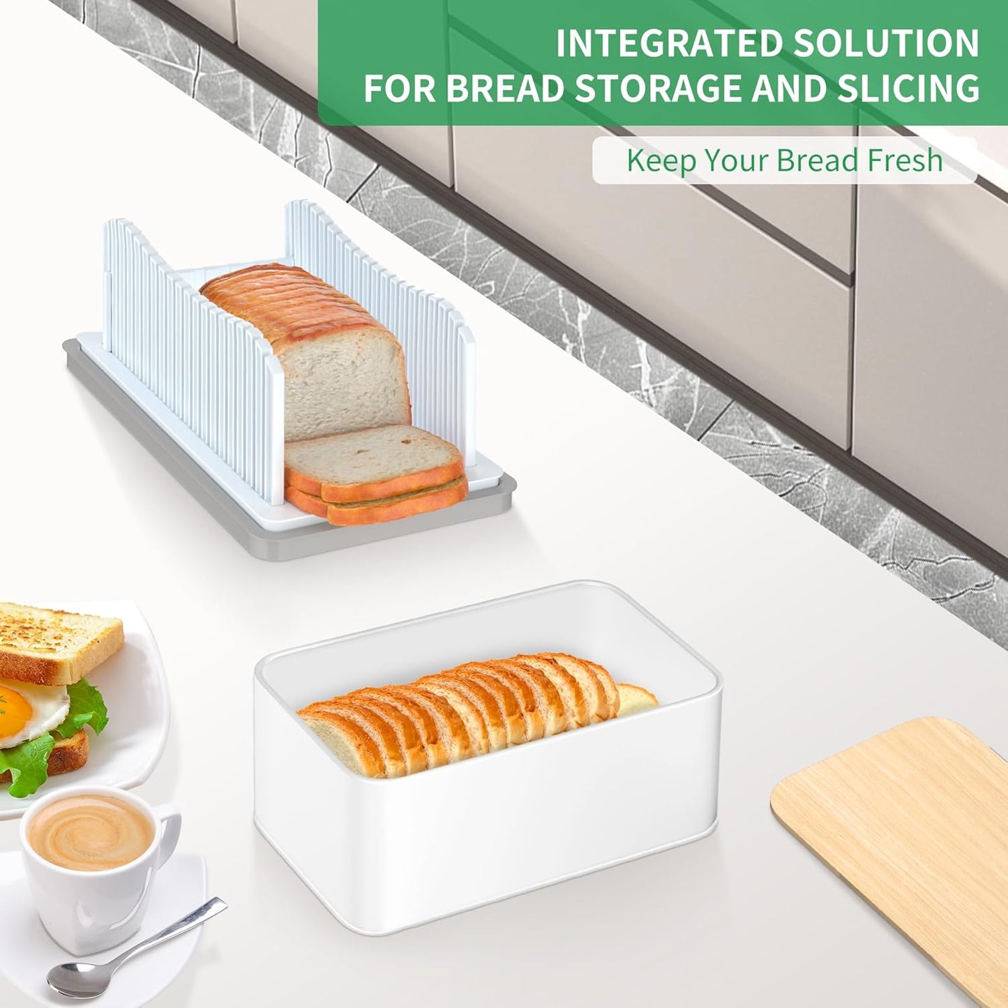 Foldable Bread Slicer with Crumb Tray & Storage Box - Adjustable Slicing Guide