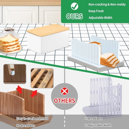 Foldable Bread Slicer with Crumb Tray & Storage Box - Adjustable Slicing Guide
