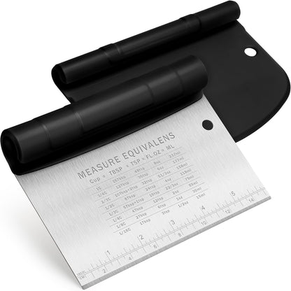 Stainless Steel Bench Scraper with Measurement Marks - Multi-Purpose Dough Cutter & Kitchen Scraper