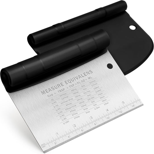 Stainless Steel Bench Scraper with Measurement Marks - Multi-Purpose Dough Cutter & Kitchen Scraper
