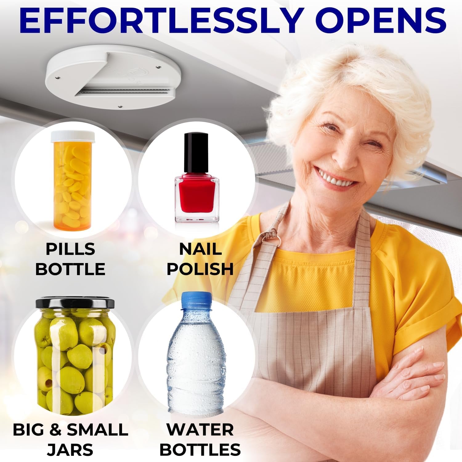 Under Cabinet Lid Jar Opener - for Weak Hands and Seniors with Arthritis - Heavy Duty, Allows to Easily Unscrew Any-Size Lid - Effortless Bottle & Can Opener for Your Kitchen