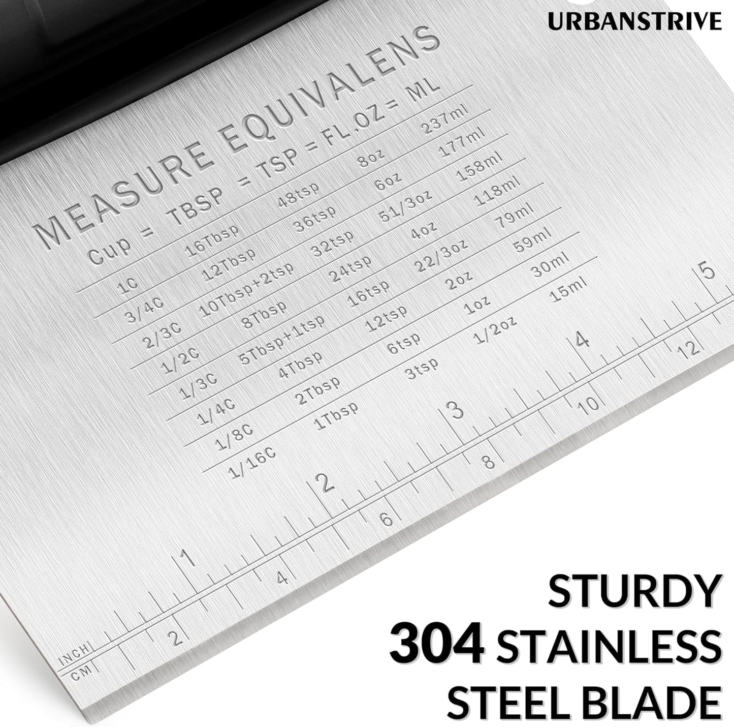 Stainless Steel Bench Scraper with Measurement Marks - Multi-Purpose Dough Cutter & Kitchen Scraper