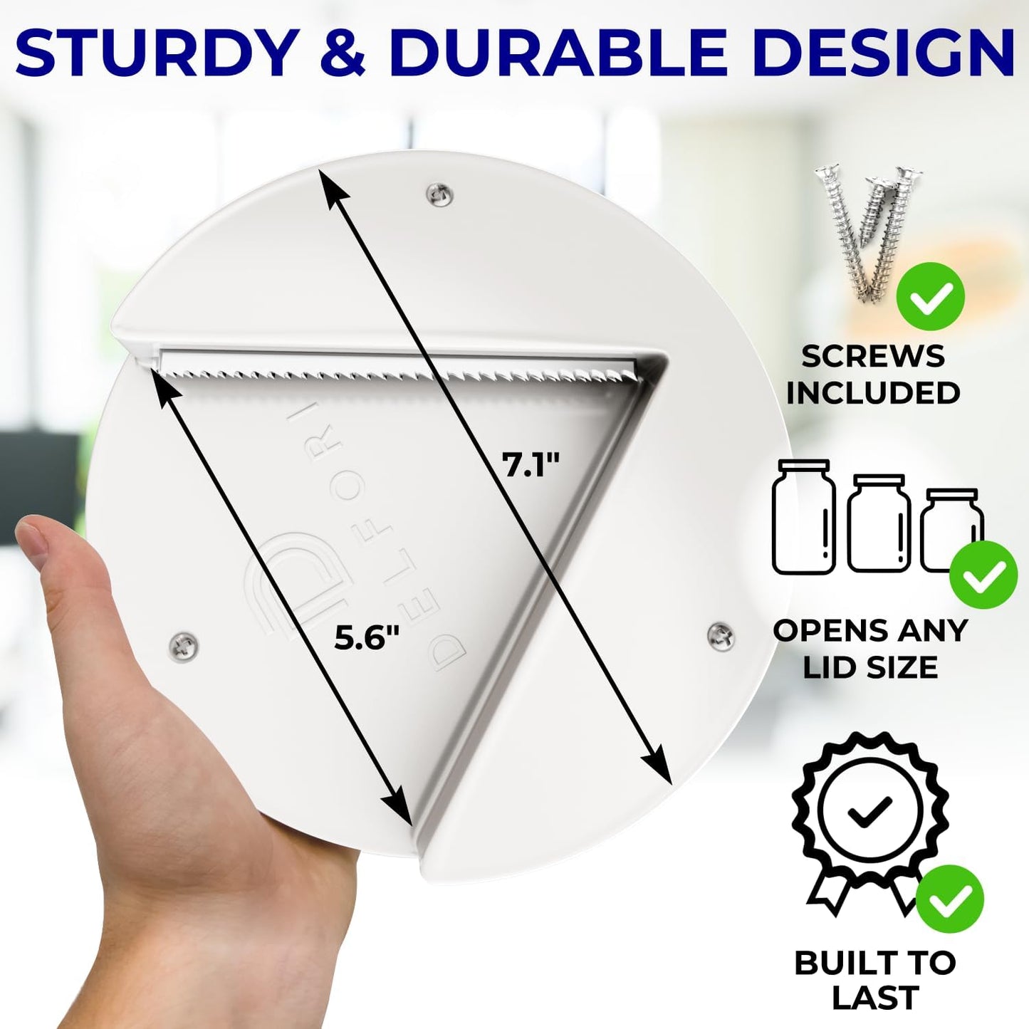 Under Cabinet Lid Jar Opener - for Weak Hands and Seniors with Arthritis - Heavy Duty, Allows to Easily Unscrew Any-Size Lid - Effortless Bottle & Can Opener for Your Kitchen