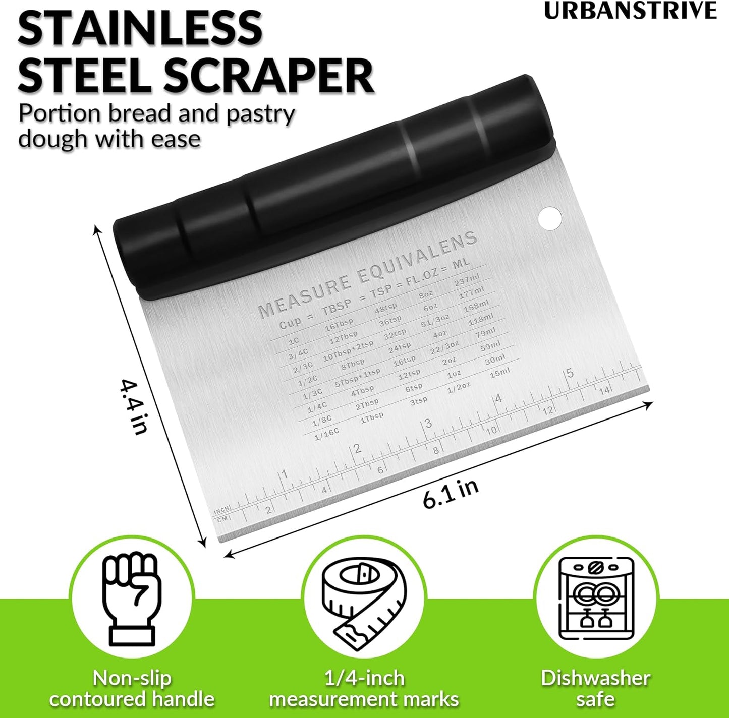 Stainless Steel Bench Scraper with Measurement Marks - Multi-Purpose Dough Cutter & Kitchen Scraper