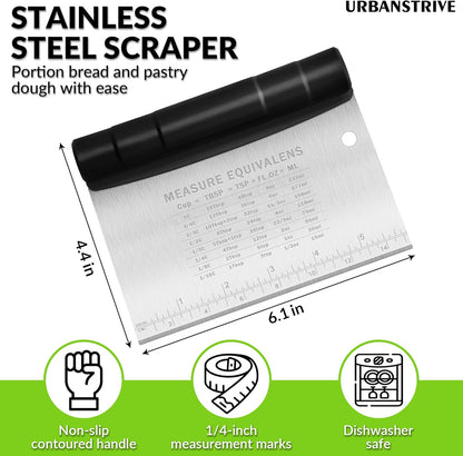 Stainless Steel Bench Scraper with Measurement Marks - Multi-Purpose Dough Cutter & Kitchen Scraper