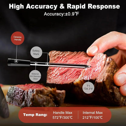 Wireless Bluetooth Meat Thermometer with 4 Probes - App Alerts & Long Range