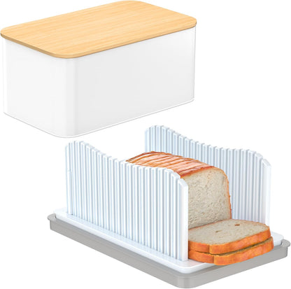 Foldable Bread Slicer with Crumb Tray & Storage Box - Adjustable Slicing Guide