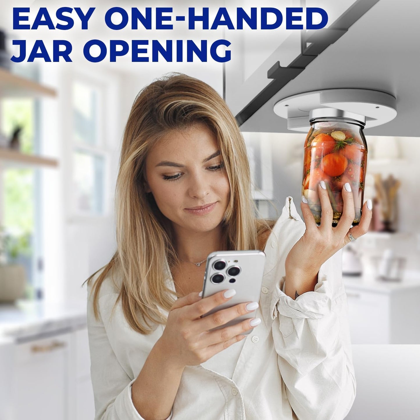 Under Cabinet Lid Jar Opener - for Weak Hands and Seniors with Arthritis - Heavy Duty, Allows to Easily Unscrew Any-Size Lid - Effortless Bottle & Can Opener for Your Kitchen