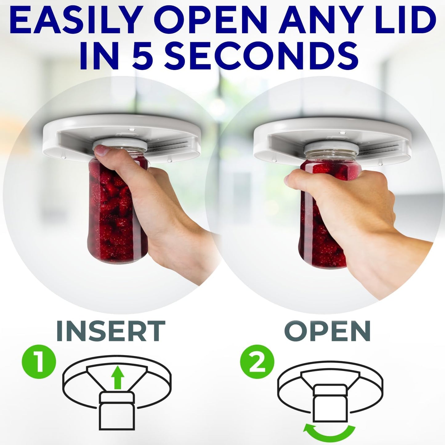 Under Cabinet Lid Jar Opener - for Weak Hands and Seniors with Arthritis - Heavy Duty, Allows to Easily Unscrew Any-Size Lid - Effortless Bottle & Can Opener for Your Kitchen