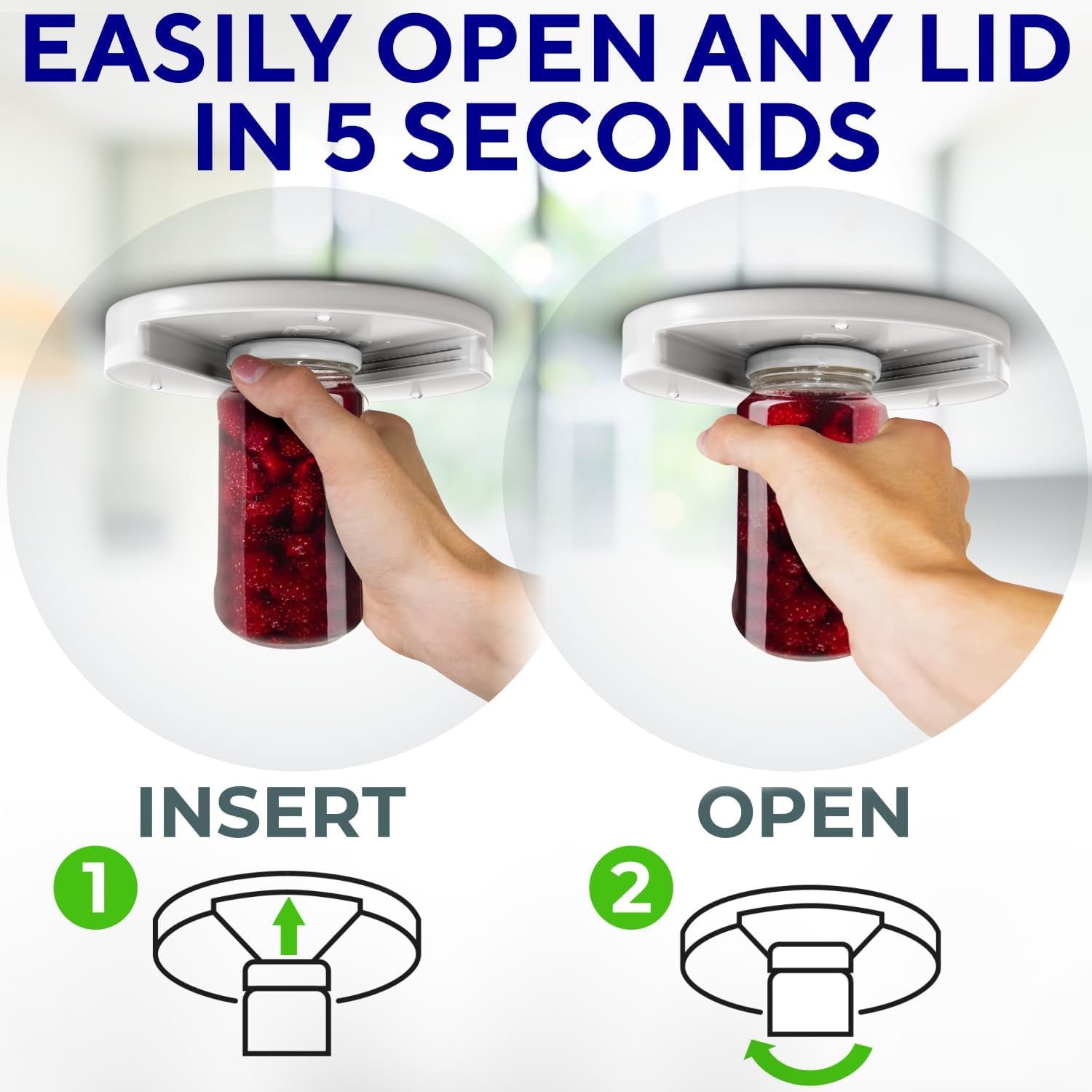Under Cabinet Lid Jar Opener - for Weak Hands and Seniors with Arthritis - Heavy Duty, Allows to Easily Unscrew Any-Size Lid - Effortless Bottle & Can Opener for Your Kitchen