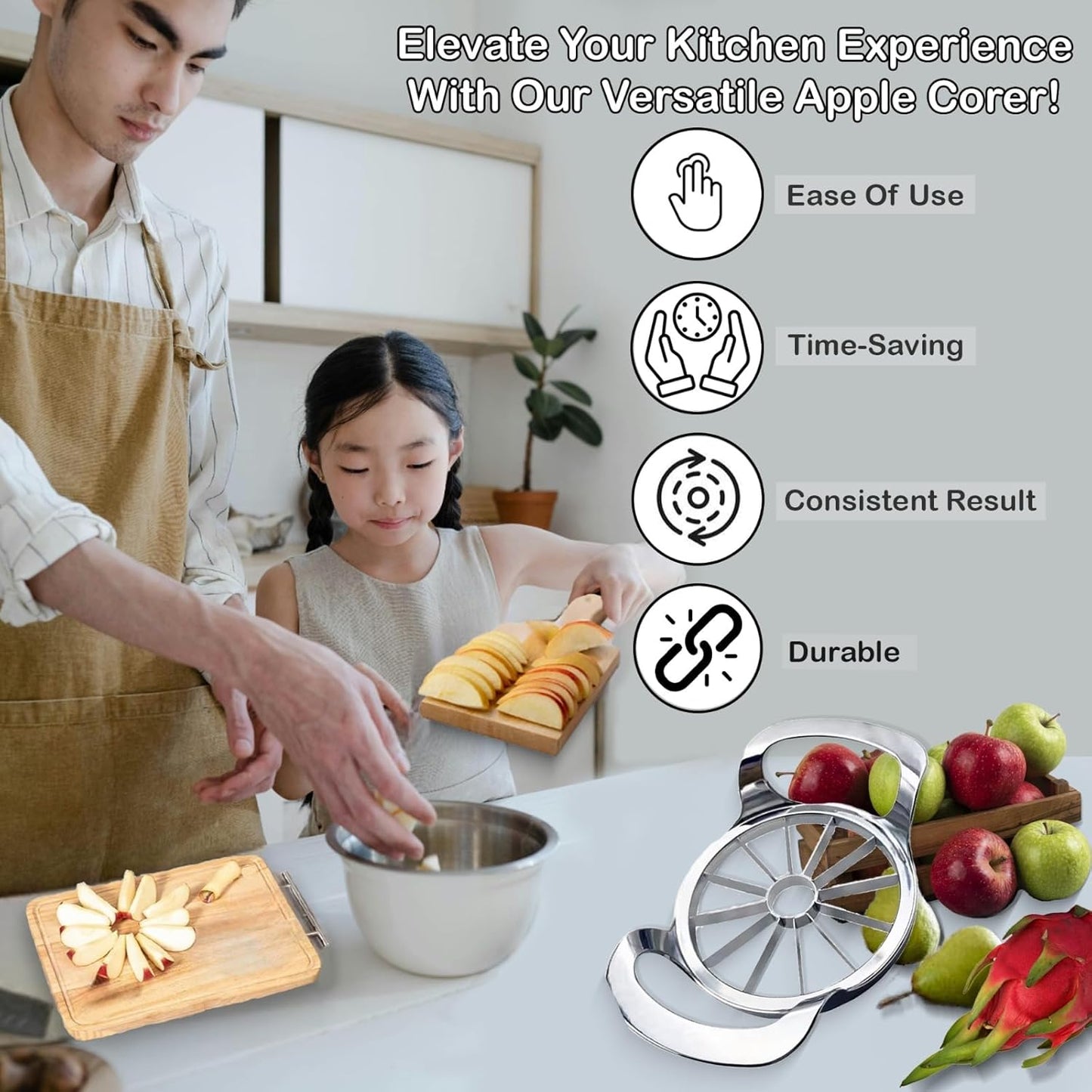 Effortlessly Slice and Core Apples with Our Heavy-Duty Stainless Steel Apple Slicer - 12 Blade Extra Large Kitchen Tool