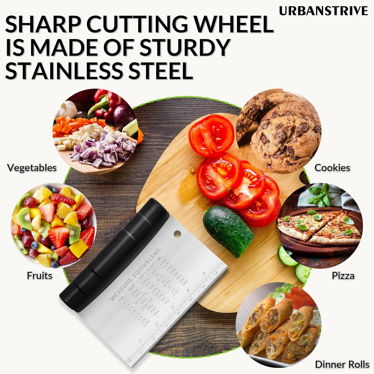 Stainless Steel Bench Scraper with Measurement Marks - Multi-Purpose Dough Cutter & Kitchen Scraper