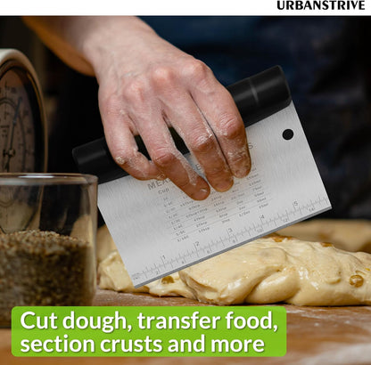 Stainless Steel Bench Scraper with Measurement Marks - Multi-Purpose Dough Cutter & Kitchen Scraper