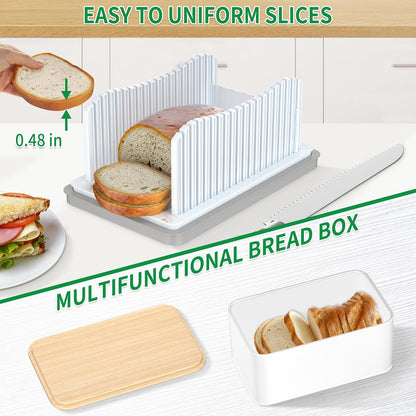 Foldable Bread Slicer with Crumb Tray & Storage Box - Adjustable Slicing Guide