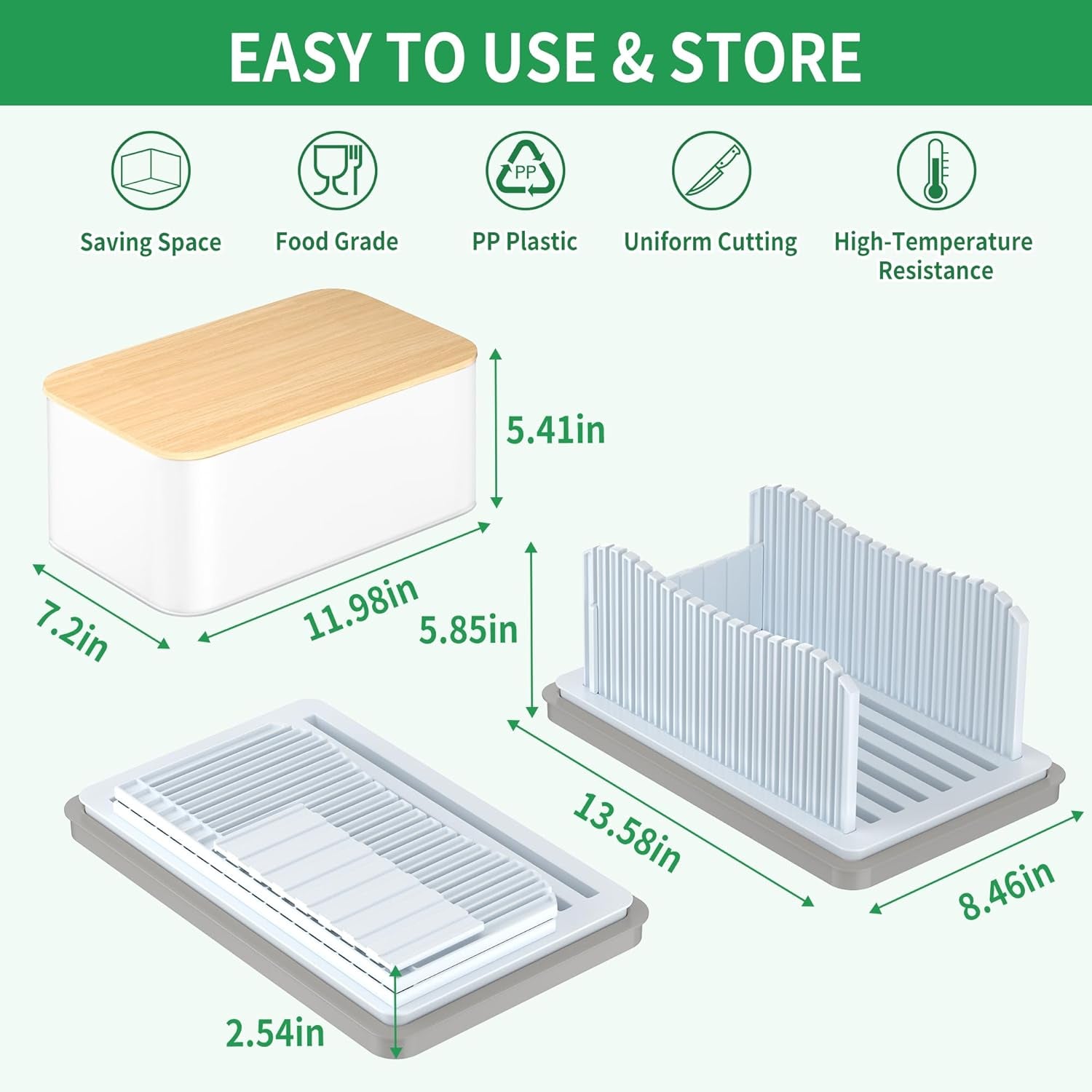 Foldable Bread Slicer with Crumb Tray & Storage Box - Adjustable Slicing Guide